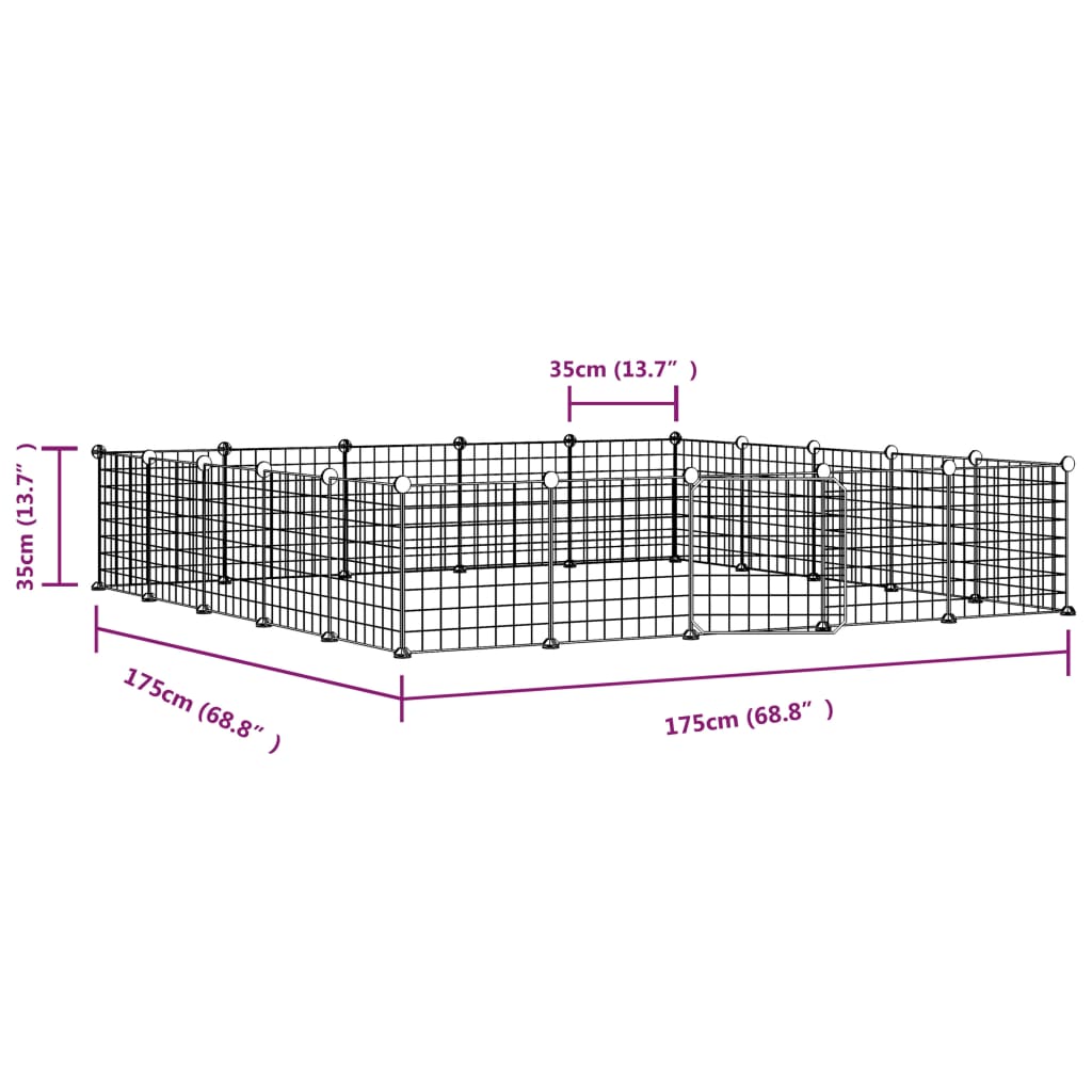 Huisdierenkooi met deur 20 panelen 35x35 cm staal zwart 4.3 cm