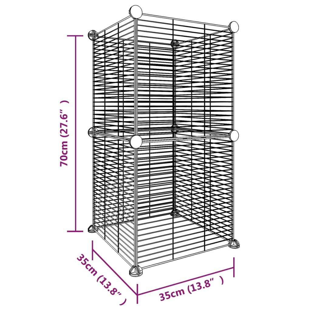 Huisdierenkooi met 8 panelen 35x35 cm staal zwart 1.5 cm 8 panelen zonder deur