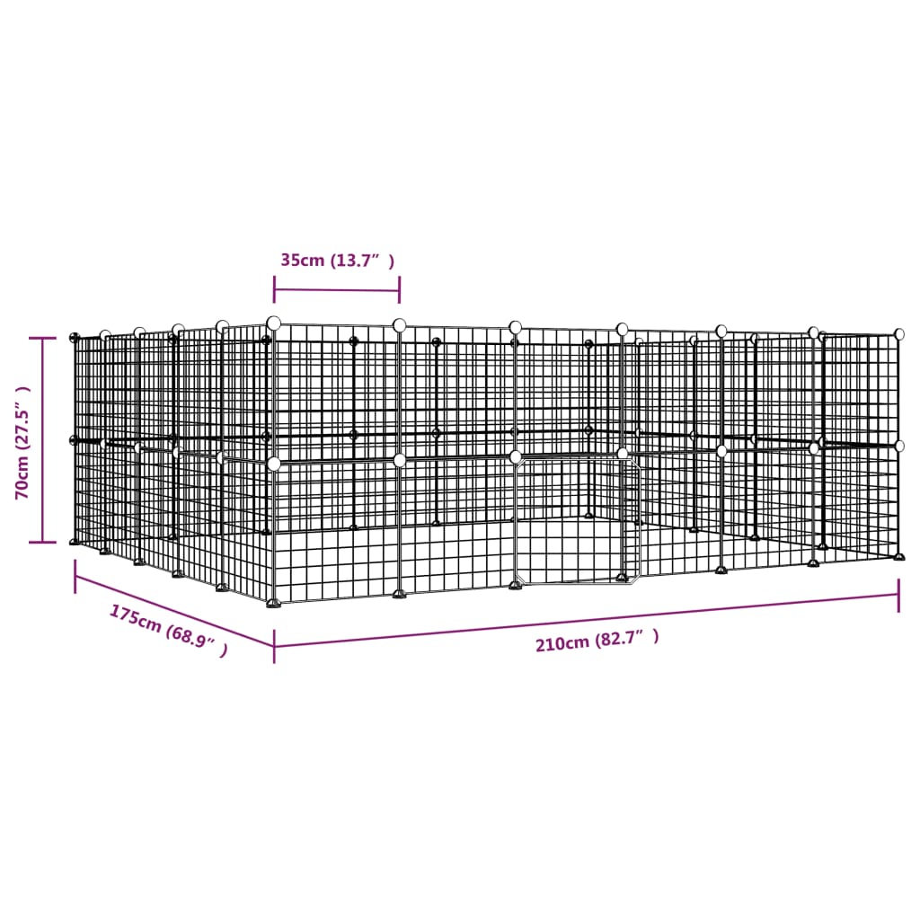 Huisdierenkooi met deur 44 panelen 35x35 cm staal zwart 4.3 cm 44 panelen met deur