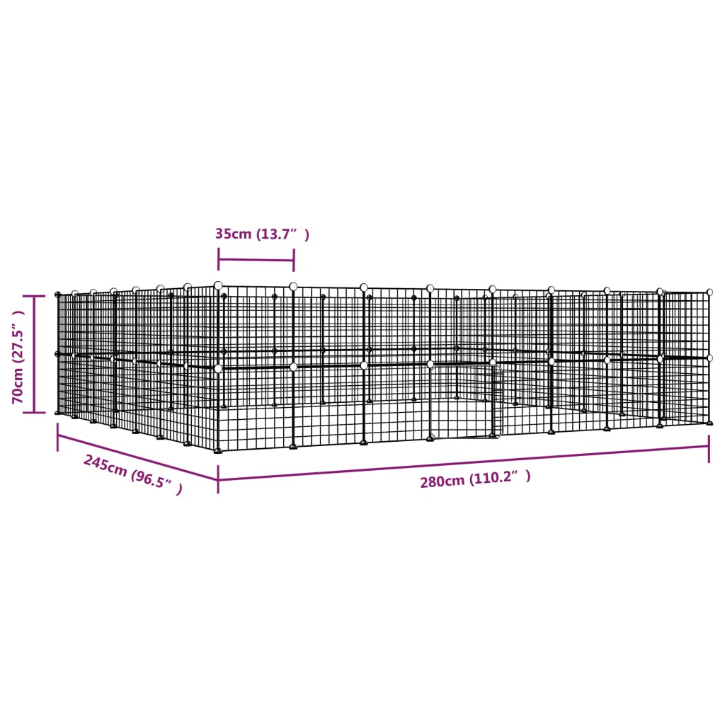 Huisdierenkooi met deur 60 panelen 35x35 cm staal zwart 4.3 cm 60 panelen met deur