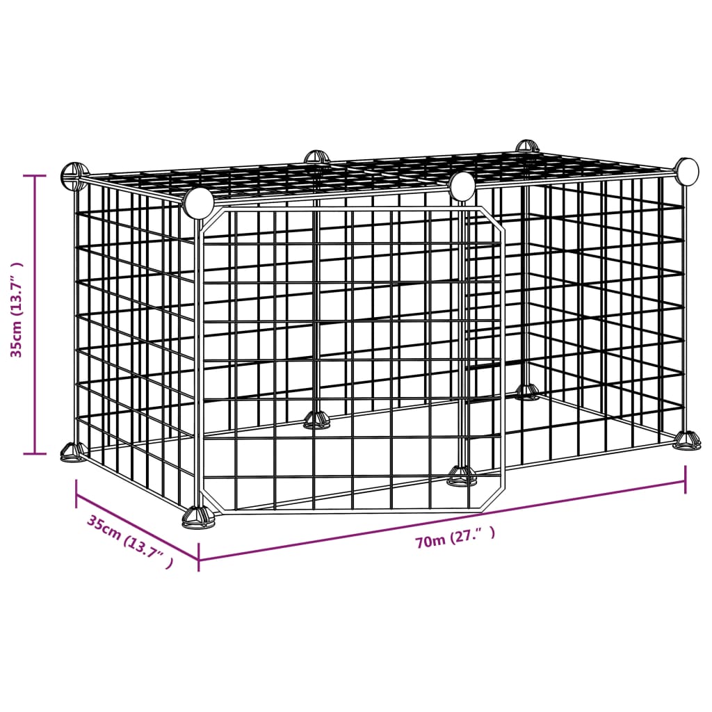 Huisdierenkooi met deur 8 panelen 35x35 cm staal zwart 4.3 cm