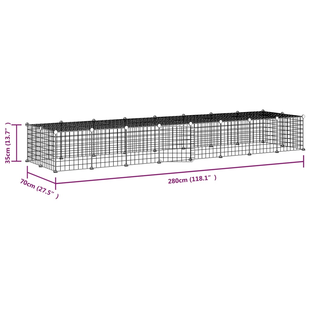 Huisdierenkooi met deur 36 panelen 35x35 cm staal zwart 4.3 cm 36 panelen met deur