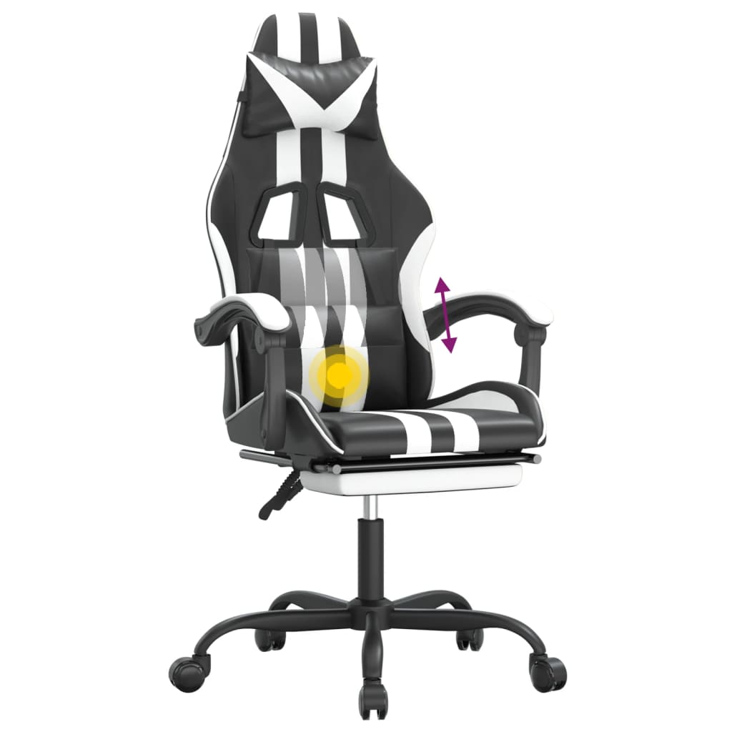 Gamestoel Draaibaar Met Voetensteun Kunstleer Zwart En Wit