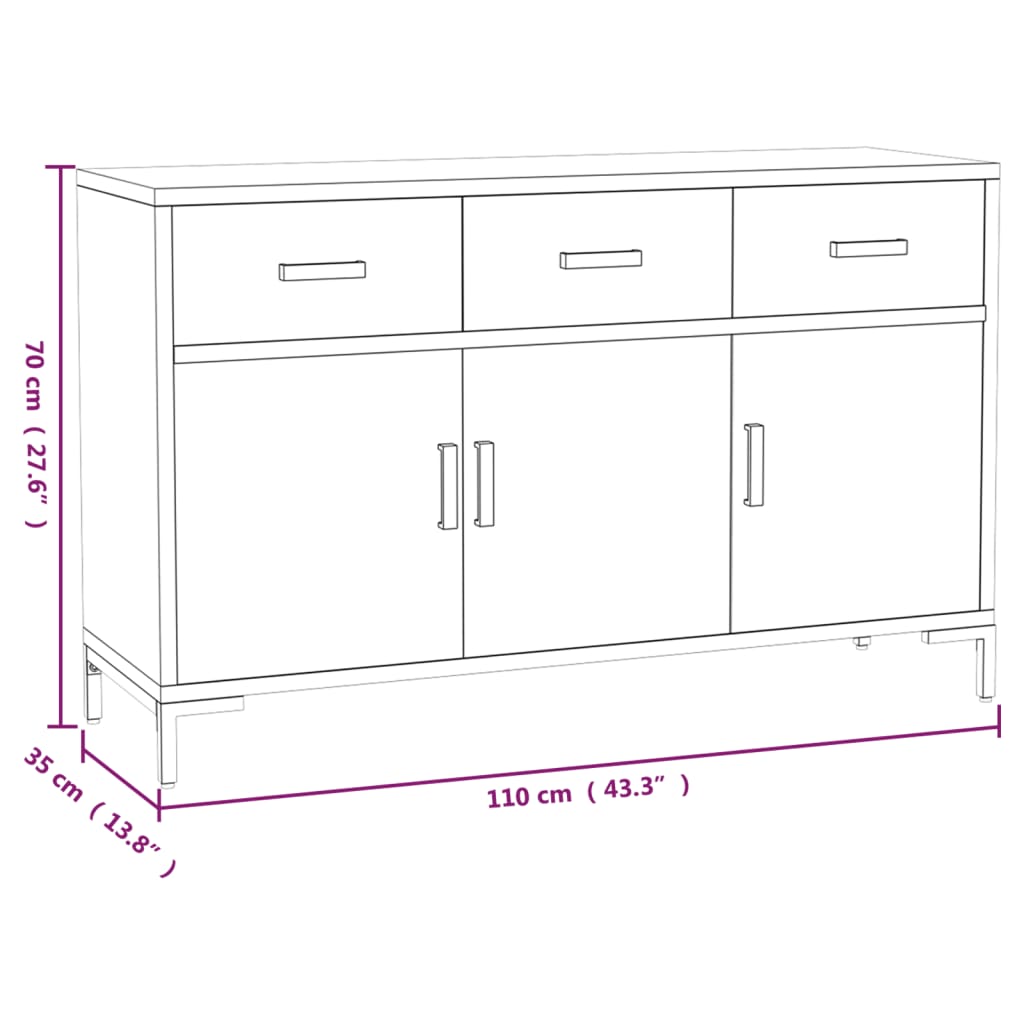 Dressoir 110X35X70 Cm Massief Grenenhout Zwart