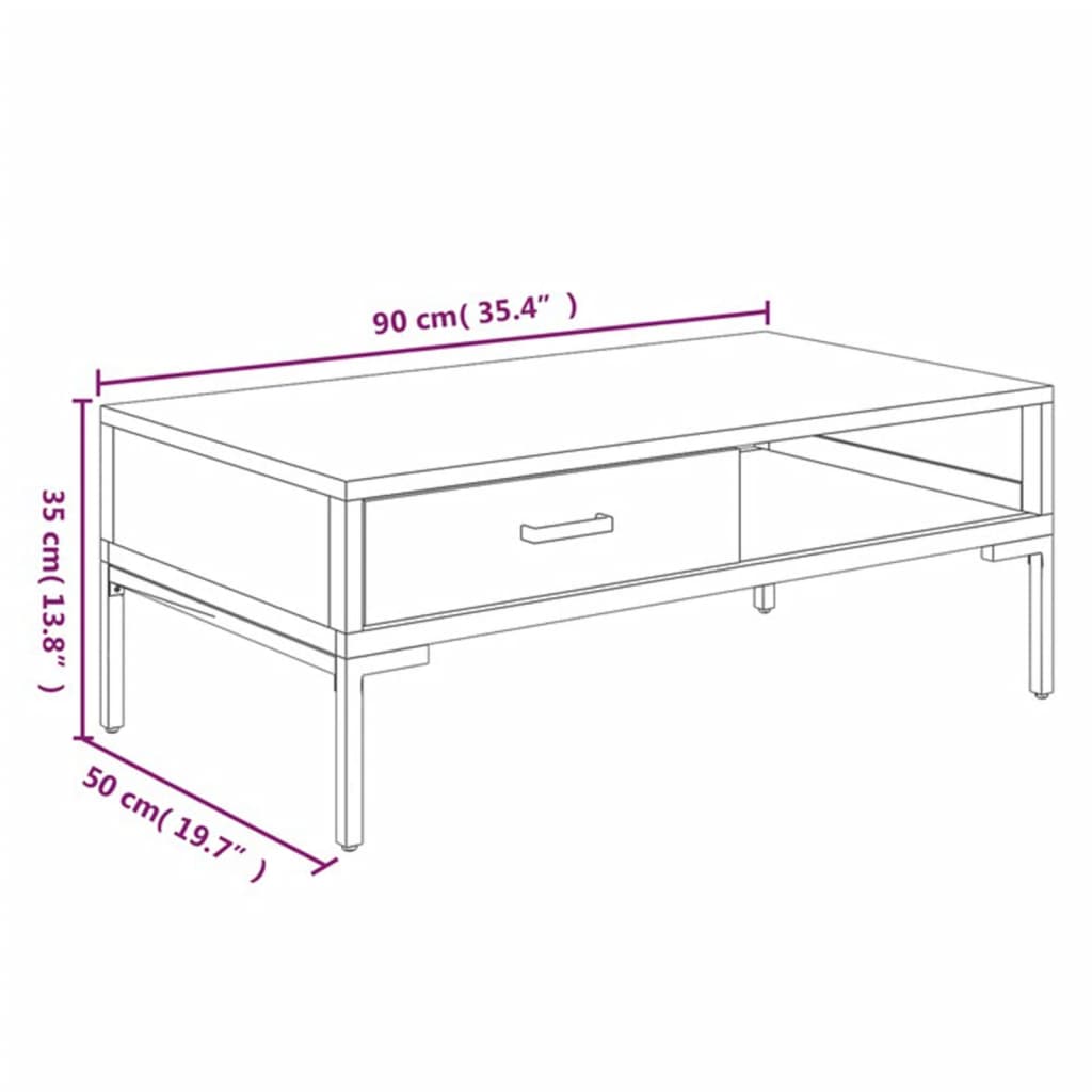 Salontafel 90X50X35 Cm Massief Grenenhout Zwart