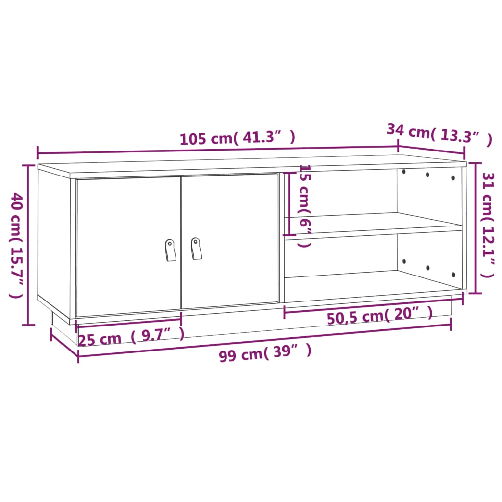 Tv-Meubel 05X34X40 Cm Massief Grenenhout Honingbruin