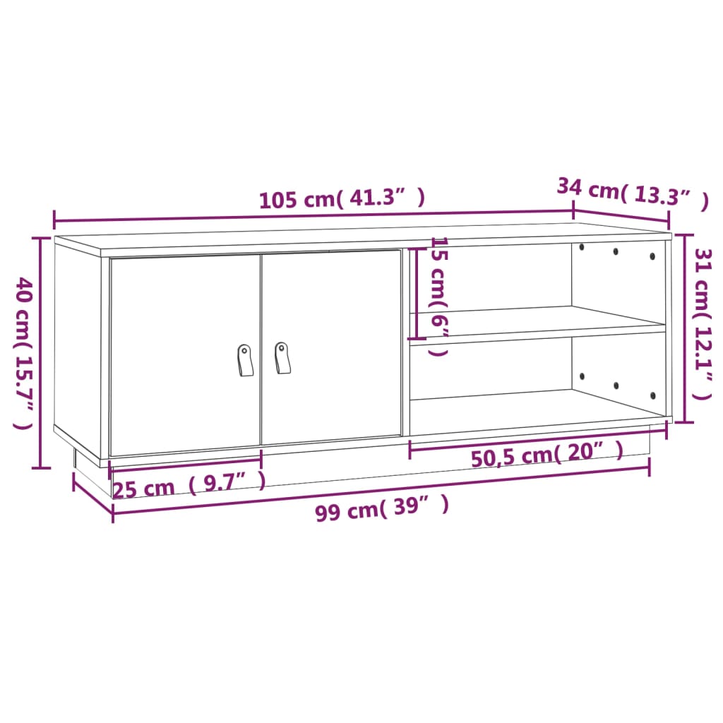Tv-Meubel 05X34X40 Cm Massief Grenenhout Zwart