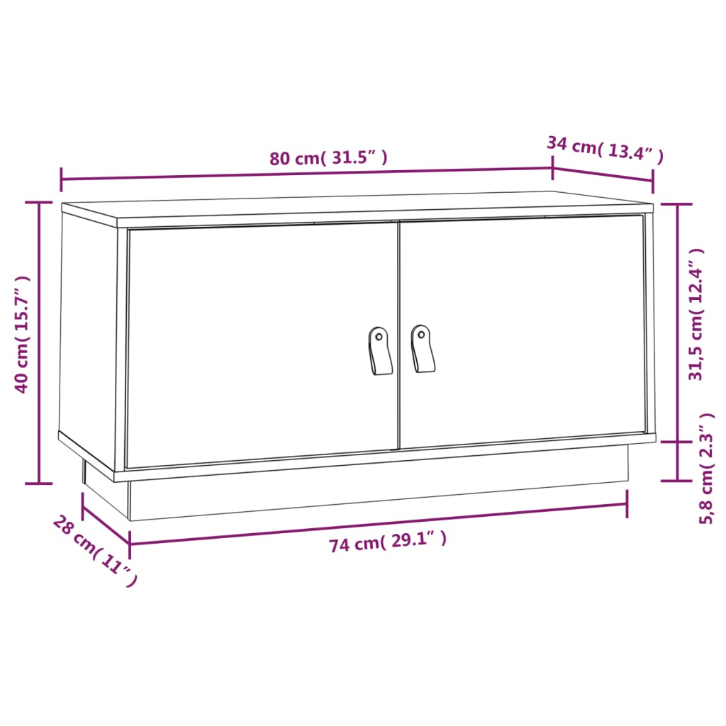Tv-Meubel 80X34X40 Cm Massief Grenenhout Honingbruin