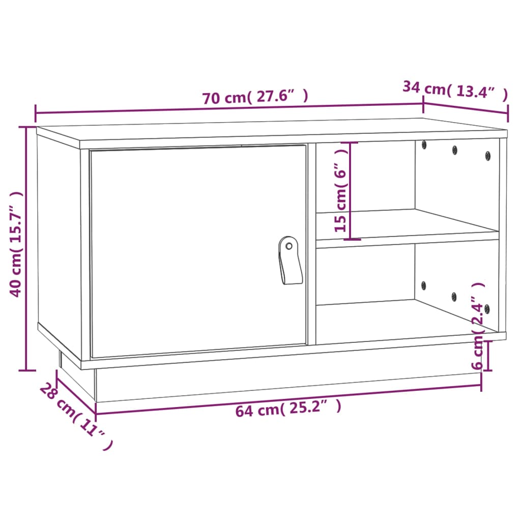 Tv-Meubel 70X34X40 Cm Massief Grenenhout Honingbruin