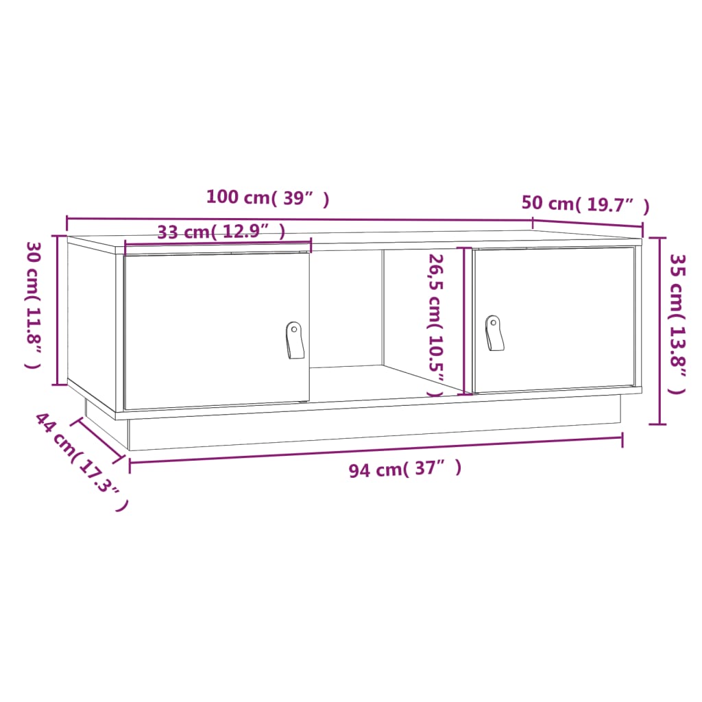 Salontafel 100X50X35 Cm Massief Grenenhout Grijs