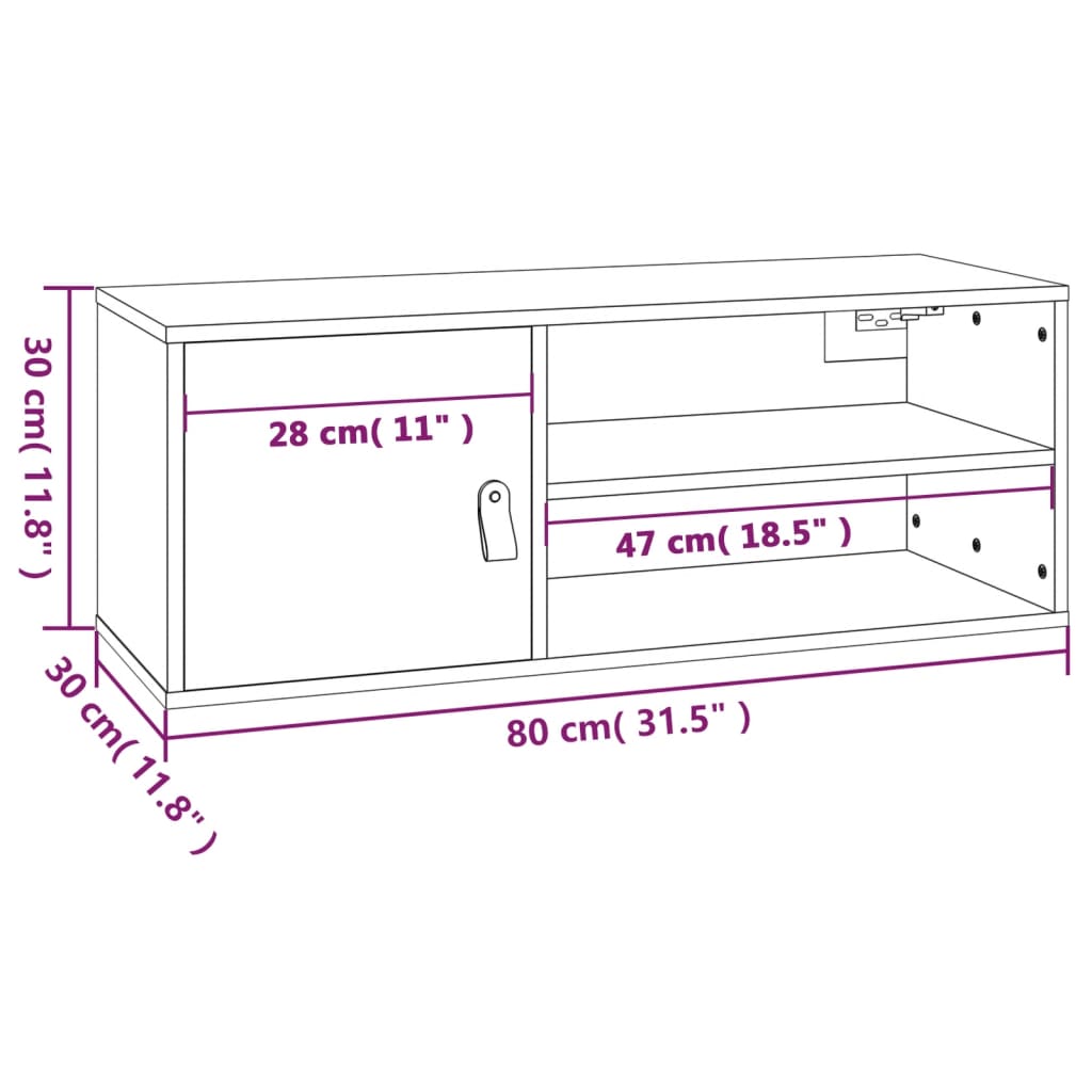 Wandkast 80X30X30 Cm Massief Grenenhout Grijs