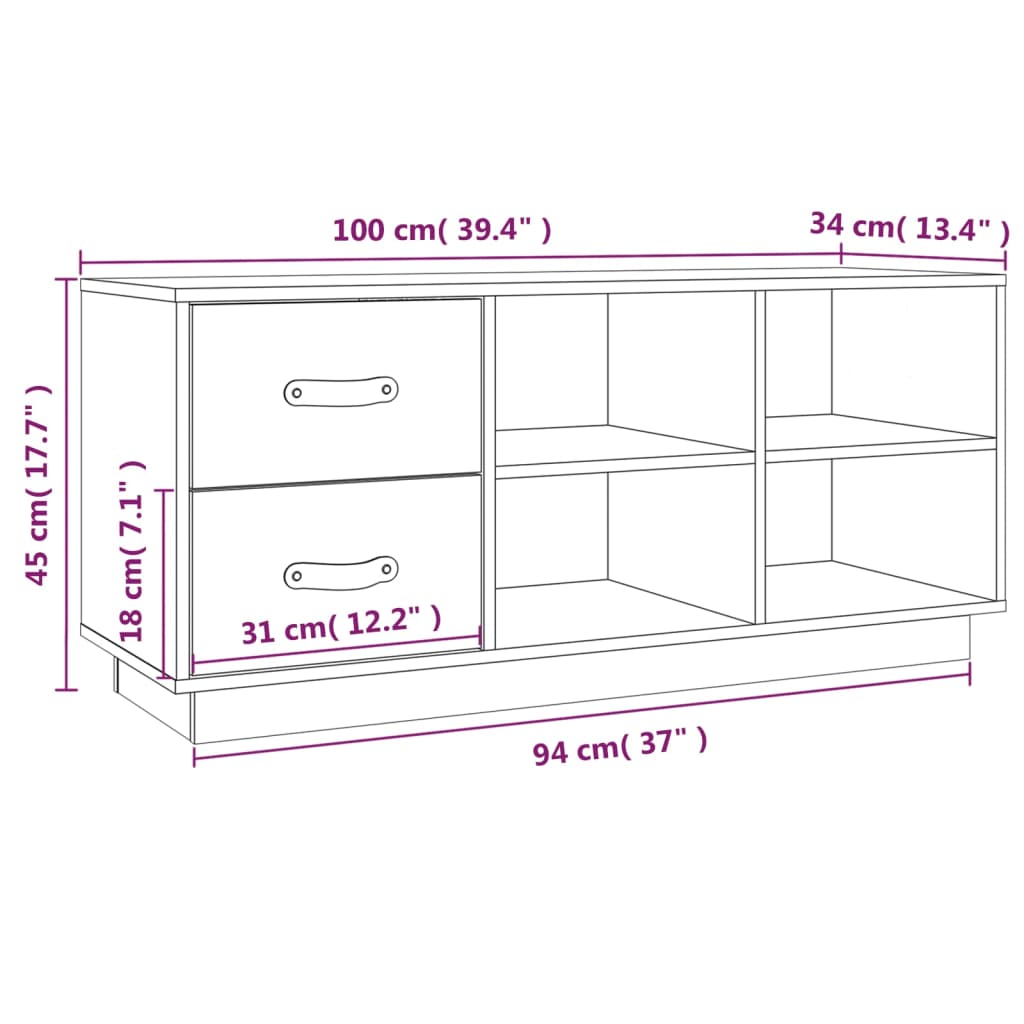 Schoenenbank 100X34X45 Cm Massief Grenenhout Zwart