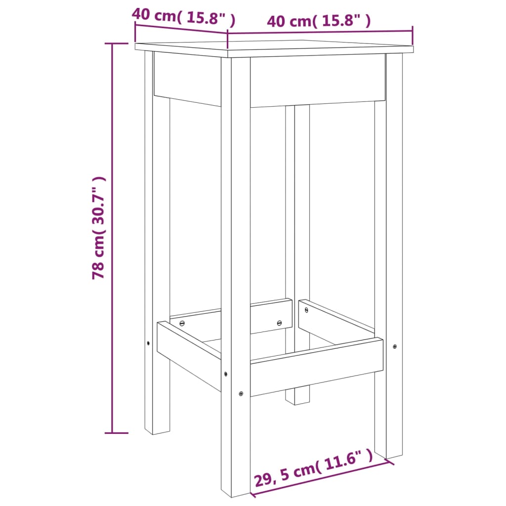 Barstoelen 40X40X78 Cm Massief Grenenhout Zwart zonder rugleuning