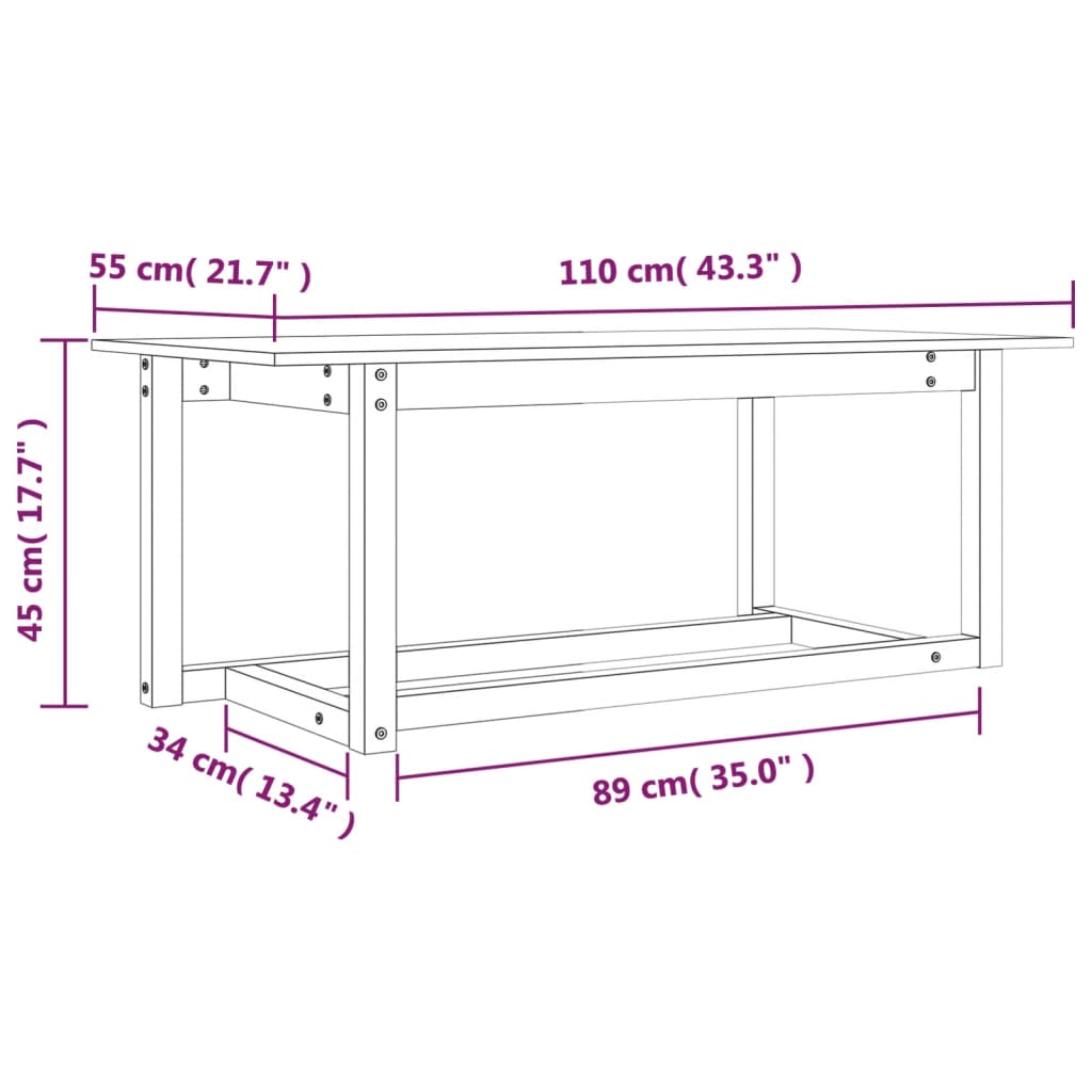 Salontafel 110X55X45 Cm Massief Grenenhout Wit