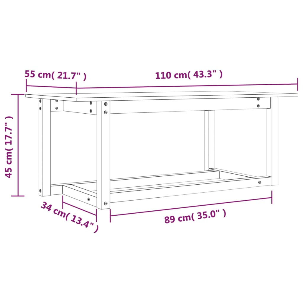 Salontafel Massief Grenenhout 110 x 55 x 45 cm Zwart