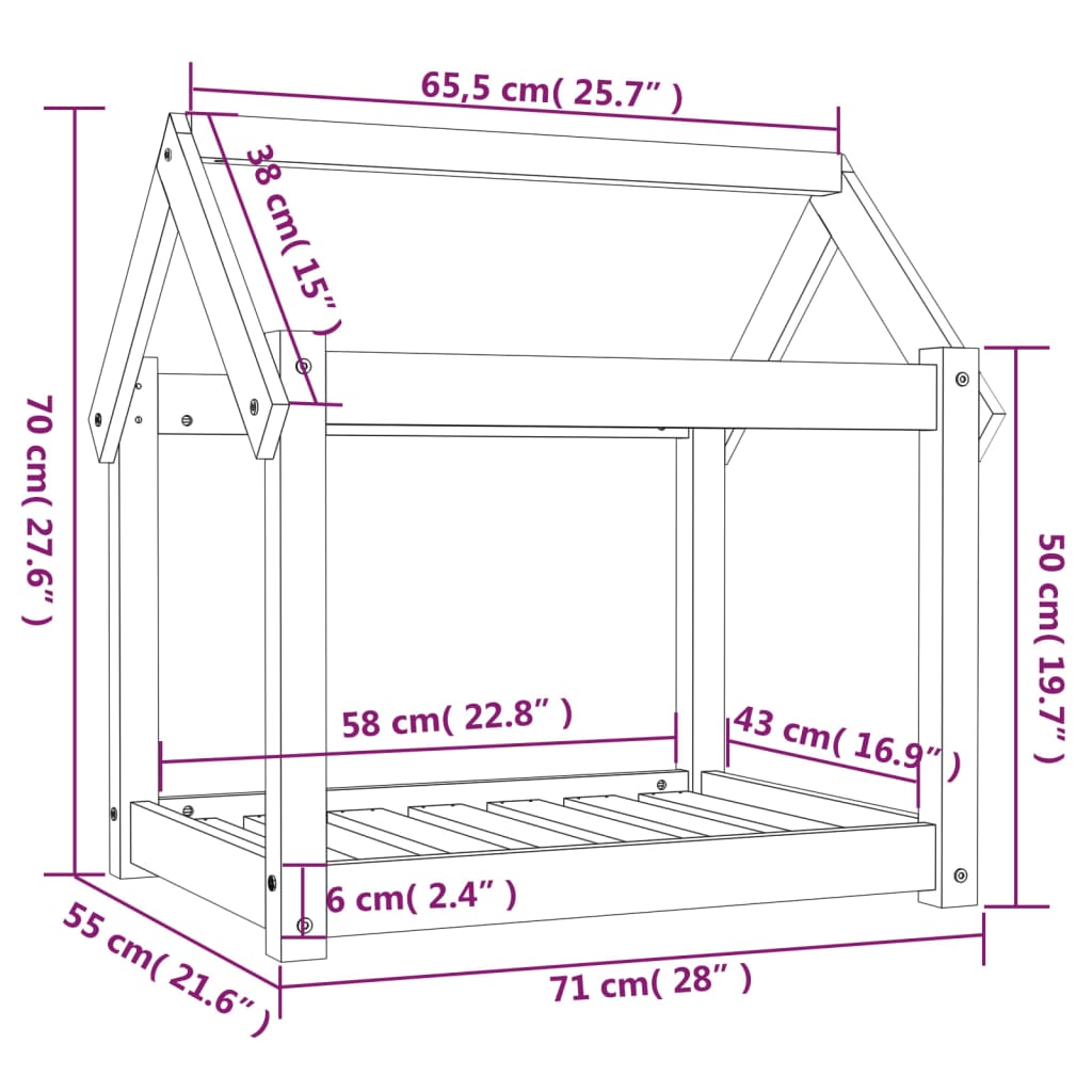 Hondenmand 71x55x70 cm massief grenenhout grijs 71 x 55 x 70 cm Grijs