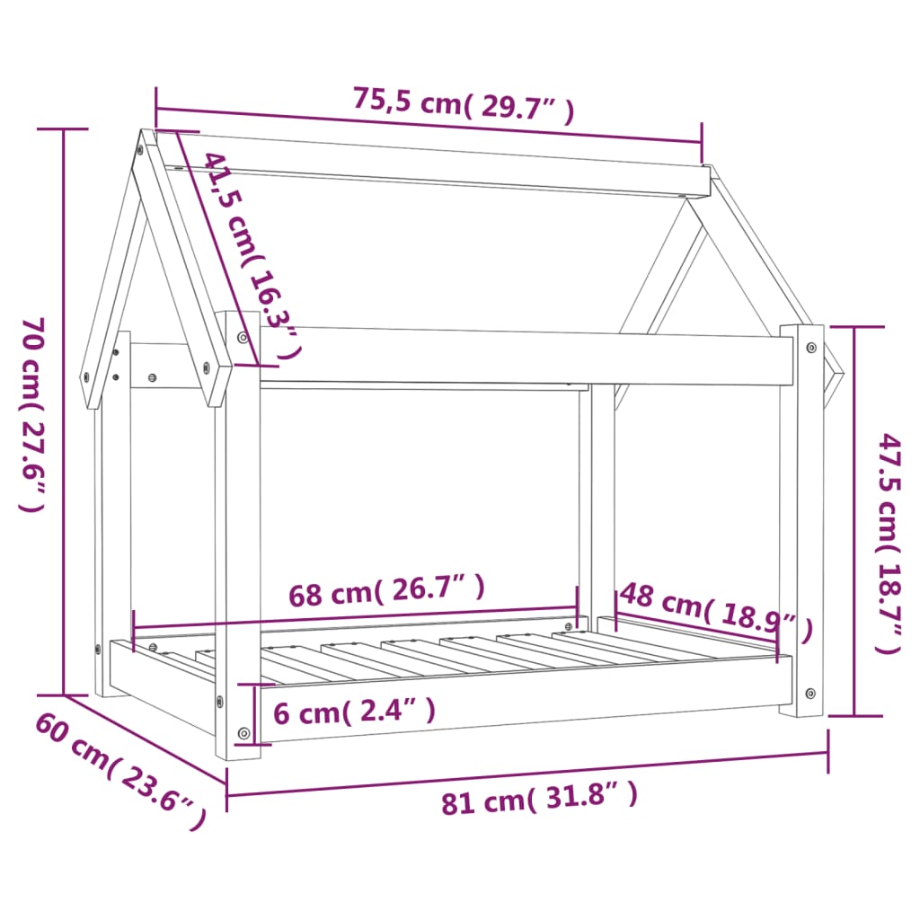 Hondenmand 81x60x70 cm massief grenenhout grijs 81 x 60 x 70 cm Grijs