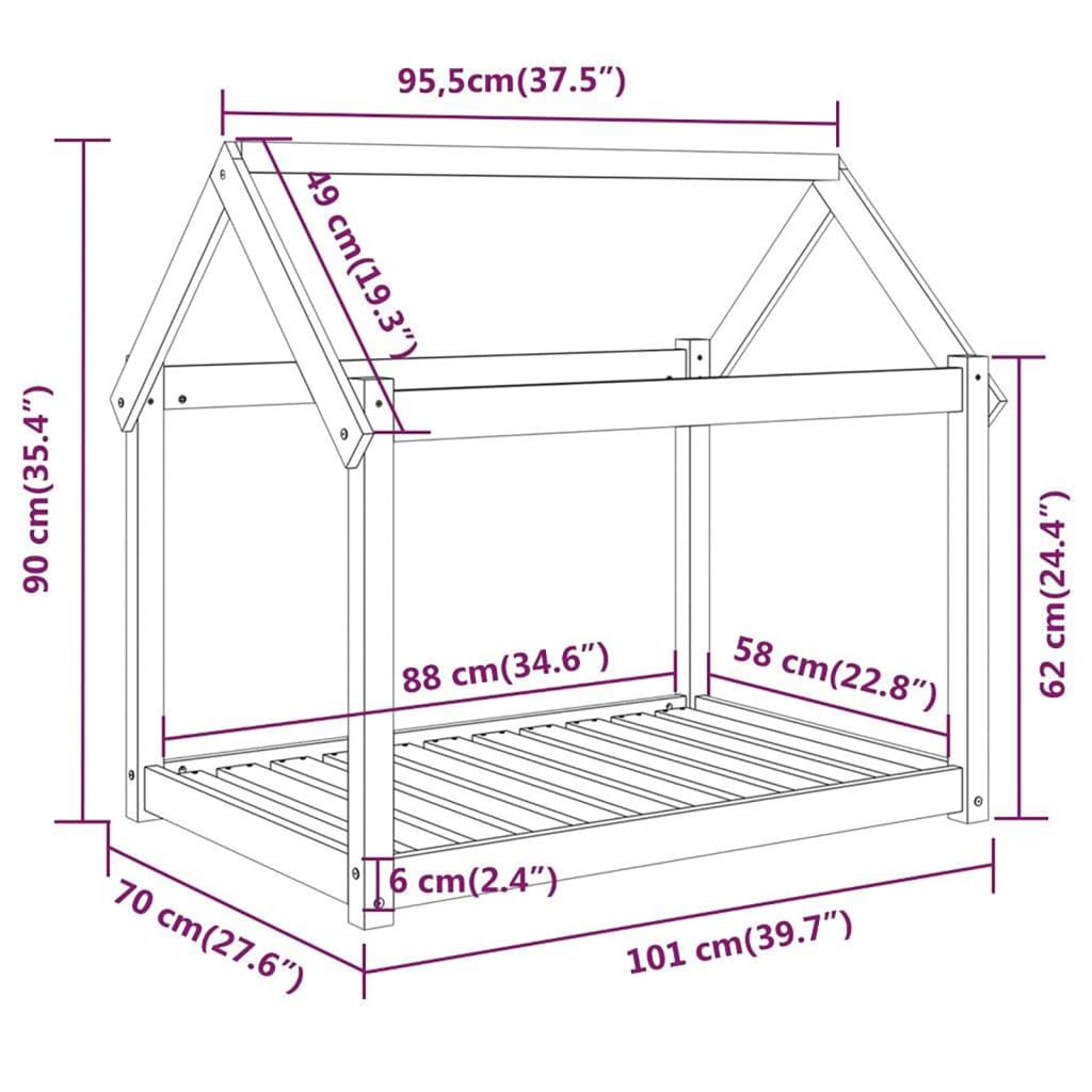 Hondenbed 101x70x90 cm massief grenenhout grijs 101 x 70 x 90 cm Grijs
