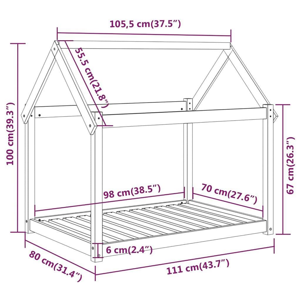 Hondenmand 111x80x100 cm massief grenenhout grijs 111 x 80 x 100 cm Grijs