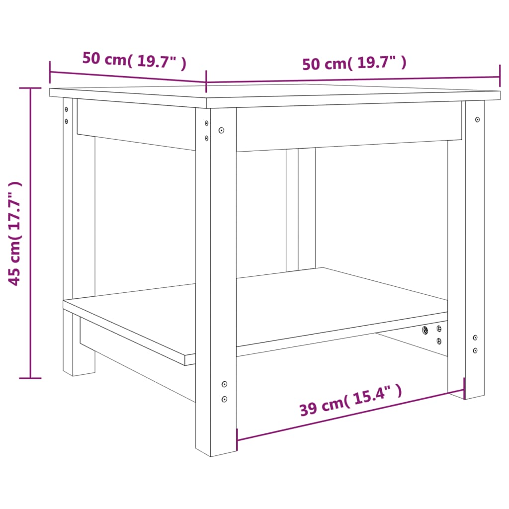 Salontafel 50x50x45 cm massief grenenhout zwart 50 x 50 x 45 cm Zwart