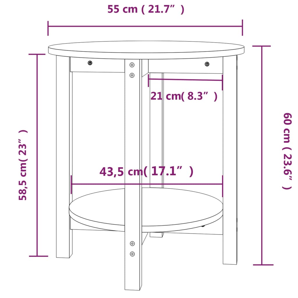 Salontafel Ø 55X60 Cm Massief Grenenhout Zwart