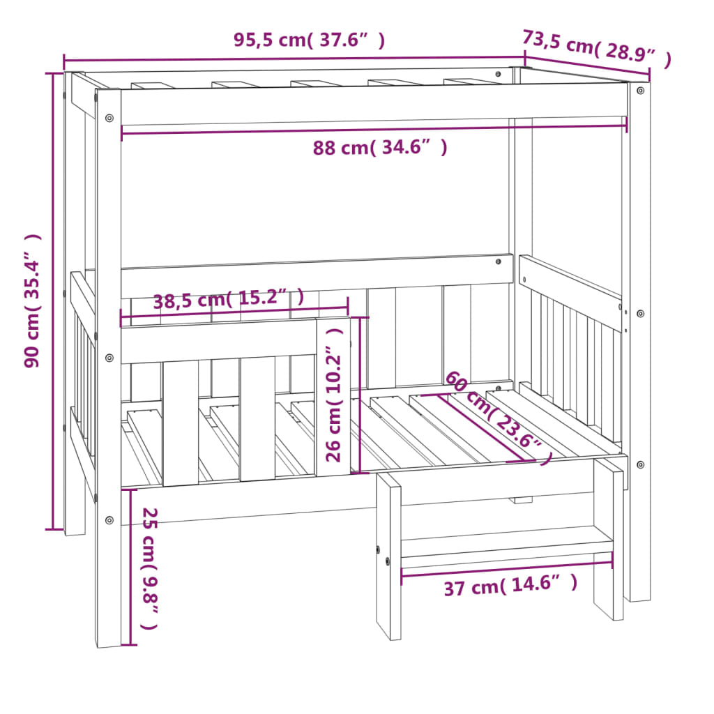 Hondenmand 95,5x73,5x90 cm massief grenenhout wit 95.5 x 73.5 x 90 cm Wit