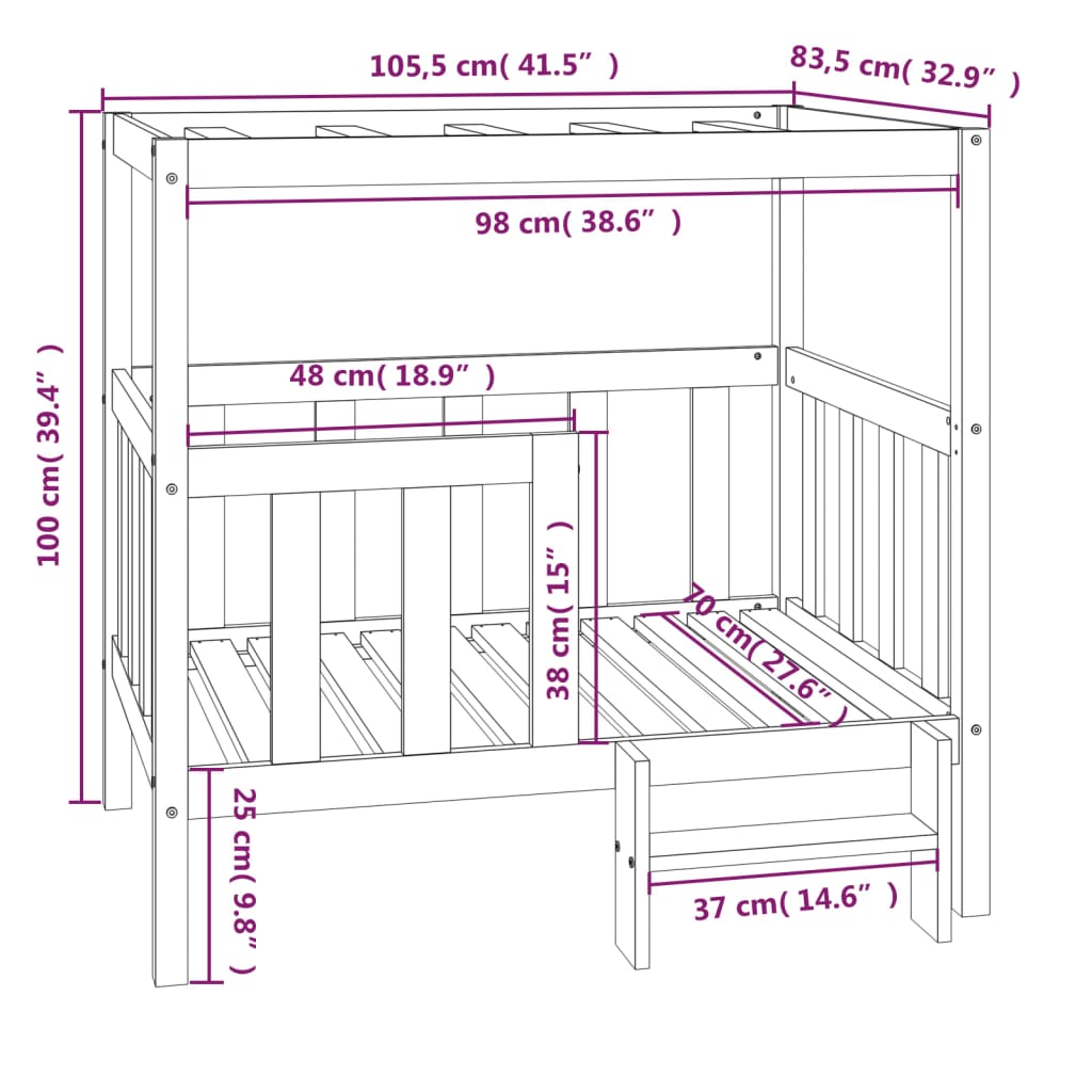 Hondenmand 105,5 X 83,5 X 100 Cm Massief Grenenhout 105.5 x 83.5 x 100 cm Grijs