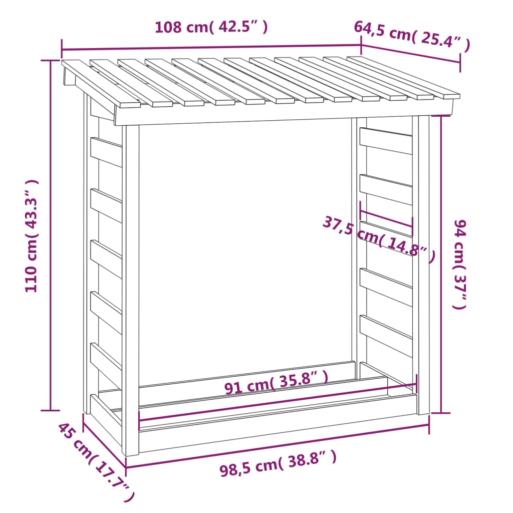 Haardhoutrek 108X64,5X110 Cm Massief Grenenhout 108 x 64.5 x 110 cm Naturel