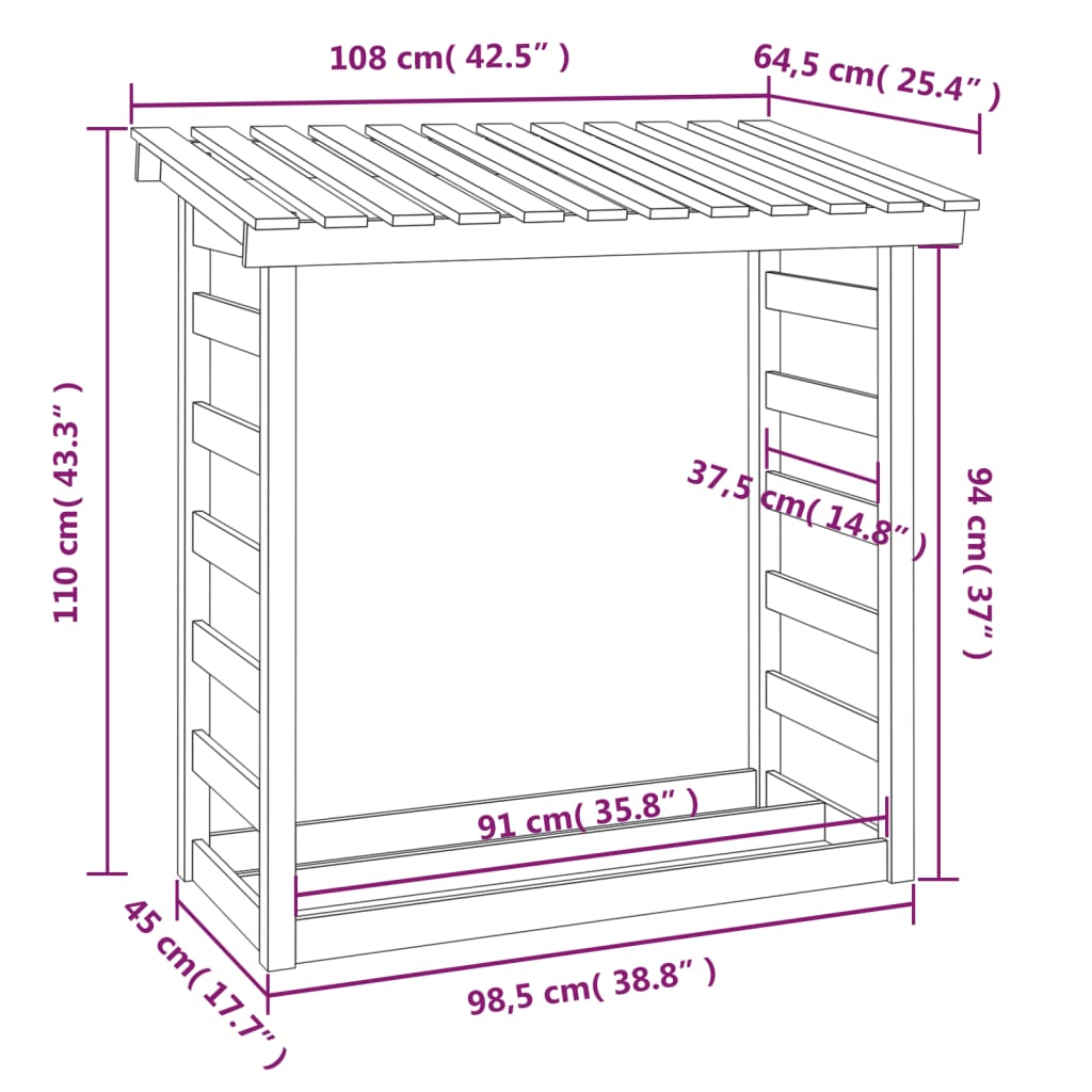 Haardhoutrek 108X64,5X110 Cm Massief Grenenhout 108 x 64.5 x 110 cm Wit