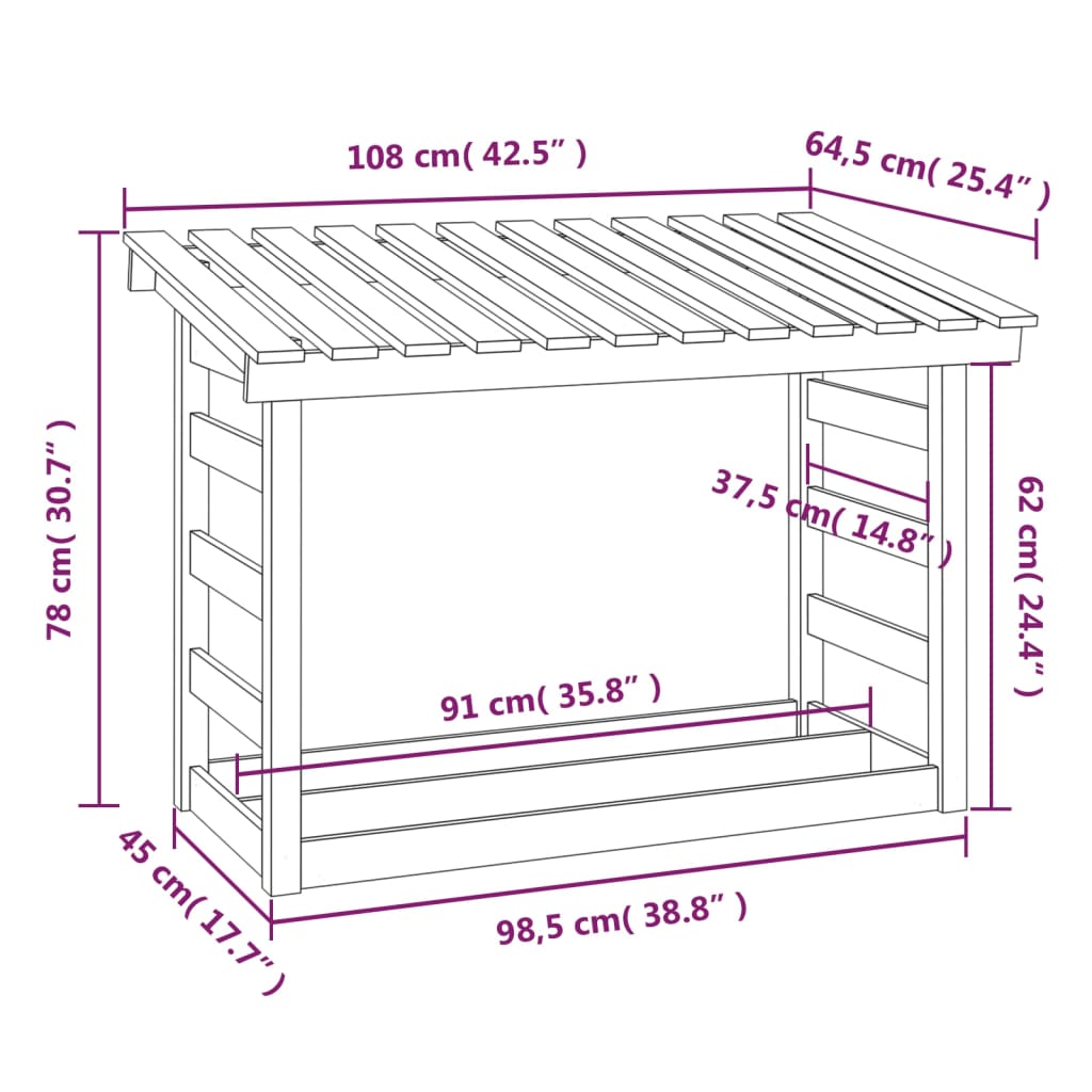 Haardhoutrek 108X64,5X78 Cm Massief Grenenhout 108 x 64.5 x 78 cm Naturel