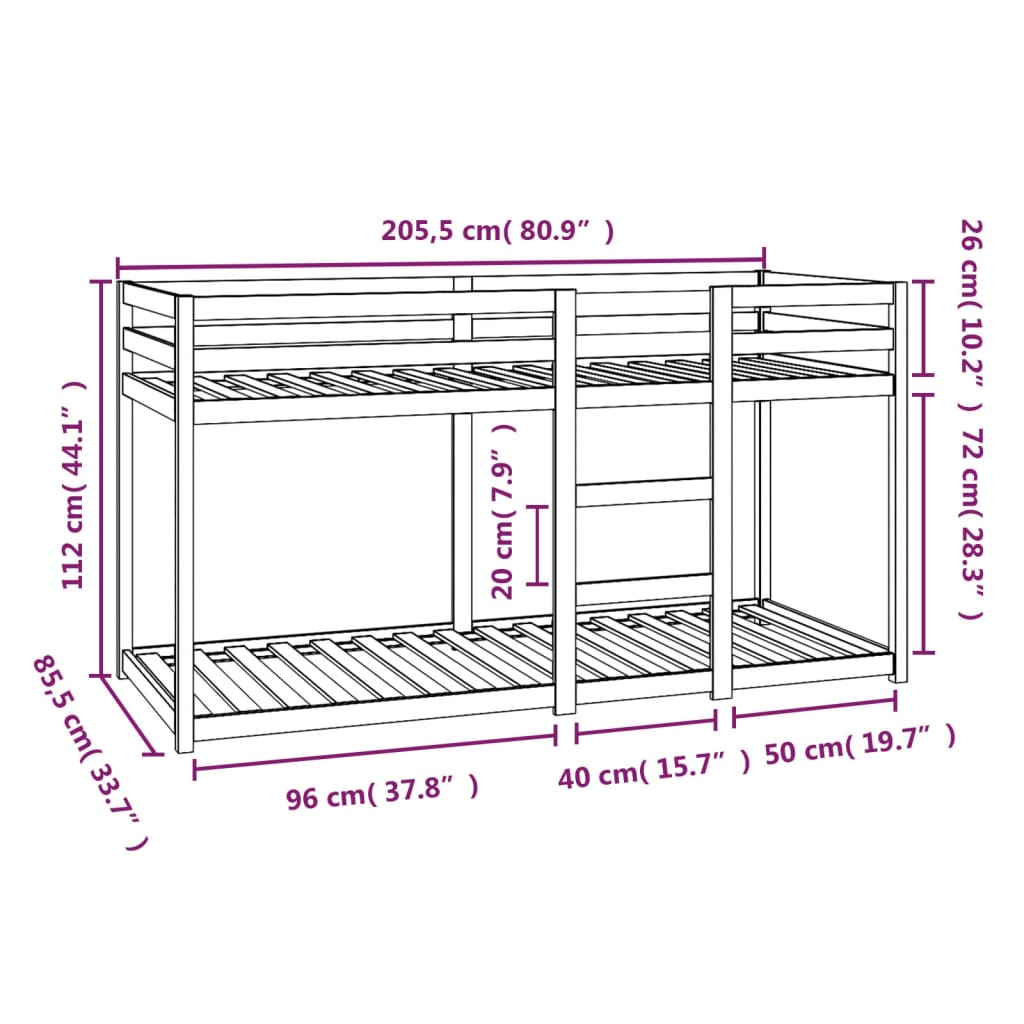 Stapelbed 80X200 Cm Massief Grenenhout Wit