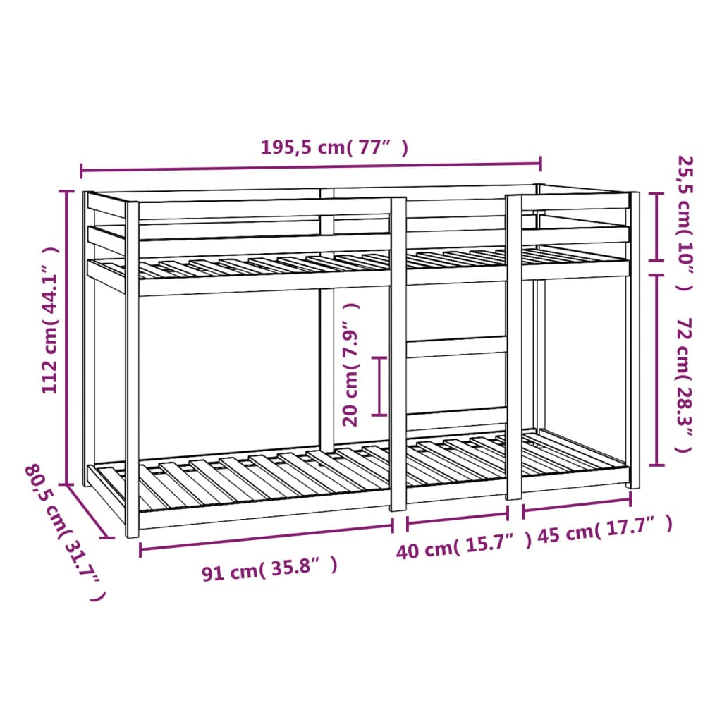 Stapelbed 75X190 Cm Massief Grenenhout Wit