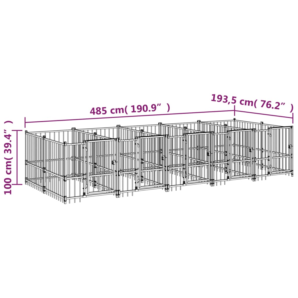 Hondenkenne 9,38 M² Staal 485 x 193.5 x 100 cm