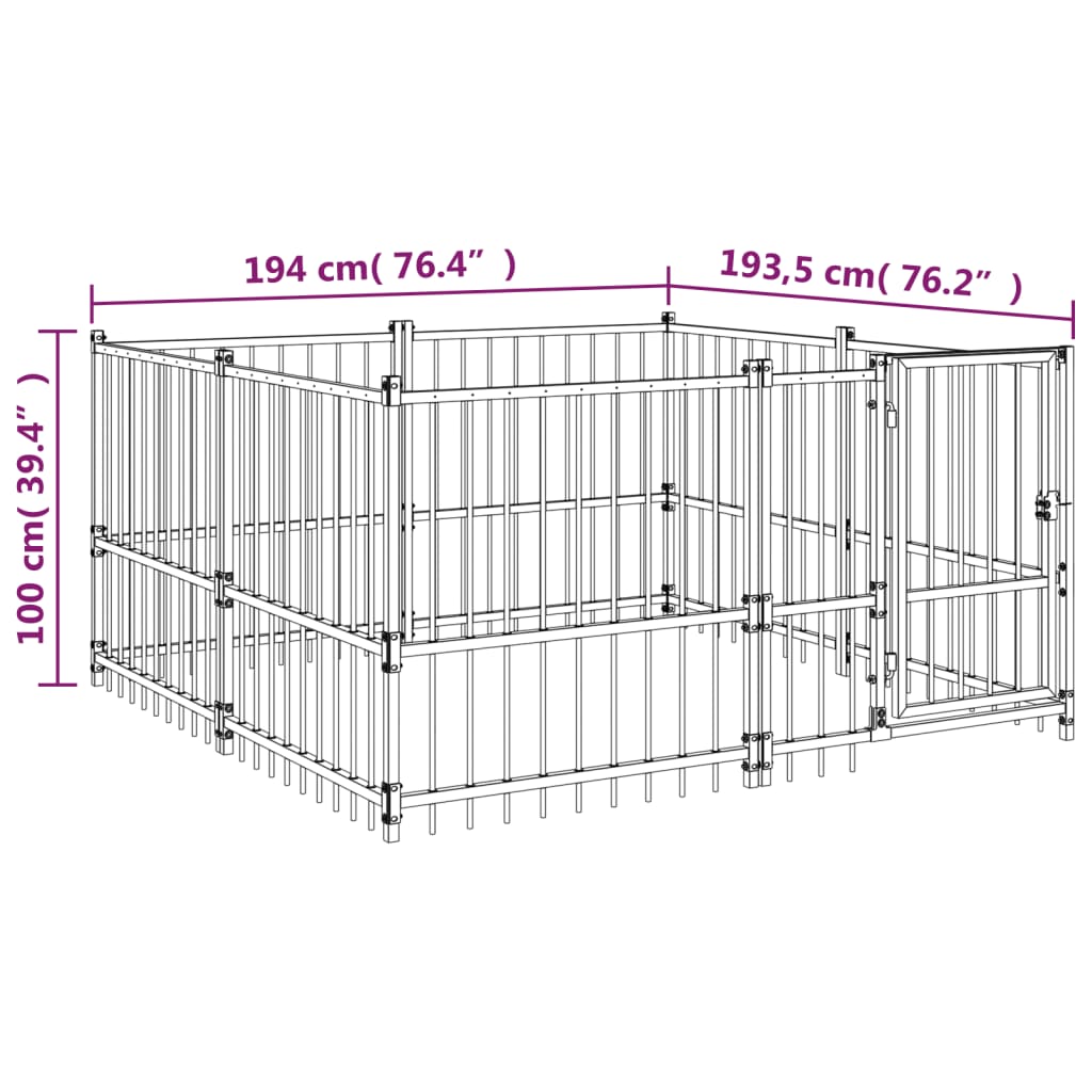 Hondenkennel Voor Buiten 3,75 M² Staal 194 x 193.5 x 100 cm