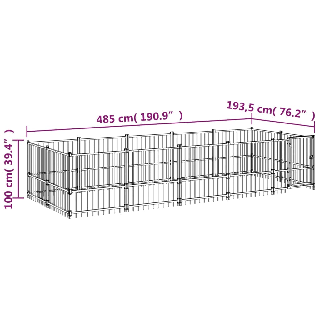 Hondenkenne 9,38 M² Staal 485 x 193.5 x 100 cm