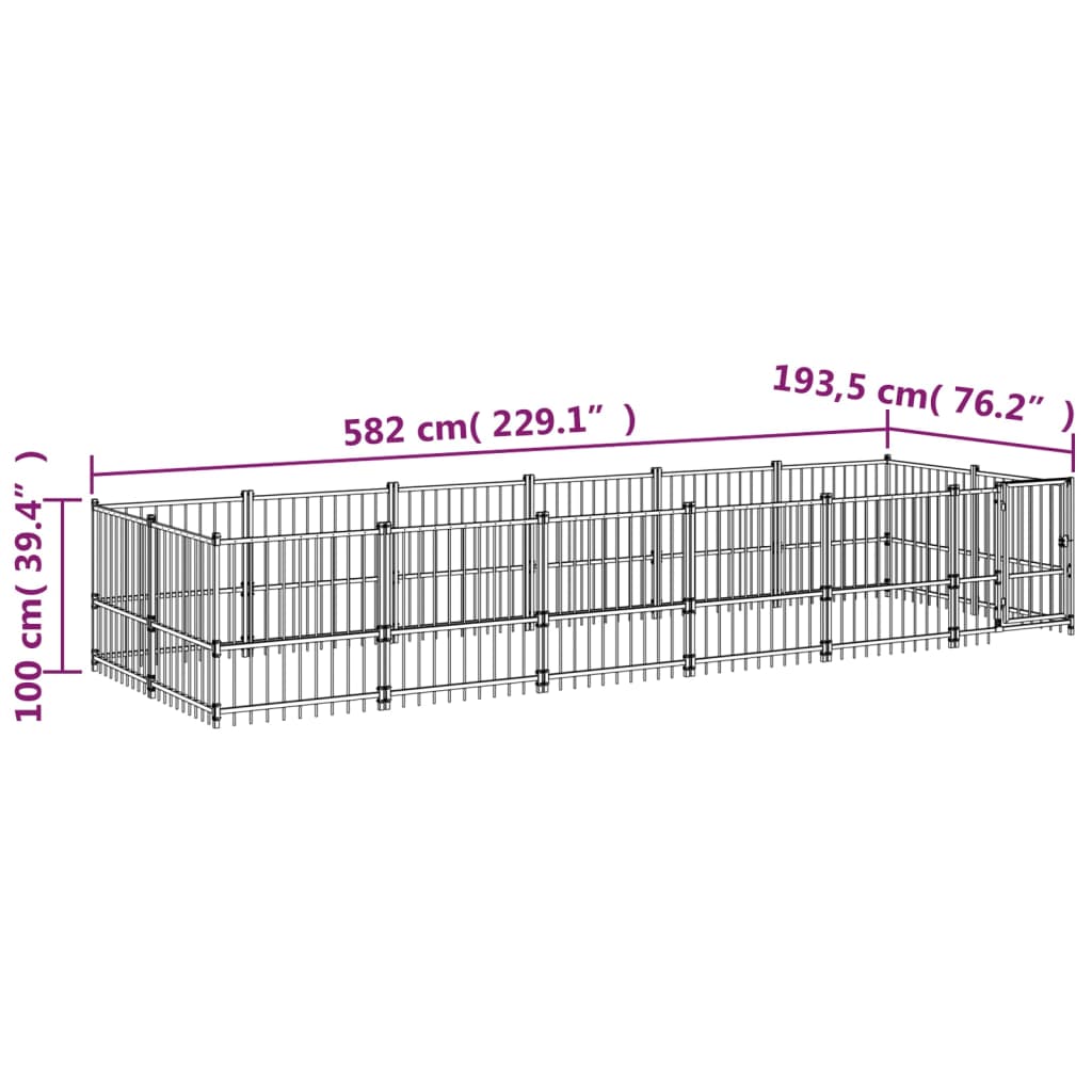 Hondenkennel Voor Buiten 11,26 M² Staal 582 x 193.5 x 100 cm