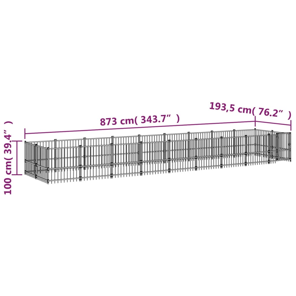 Hondenkennel Voor Buiten 16,89 M² Staal 873 x 193.5 x 100 cm