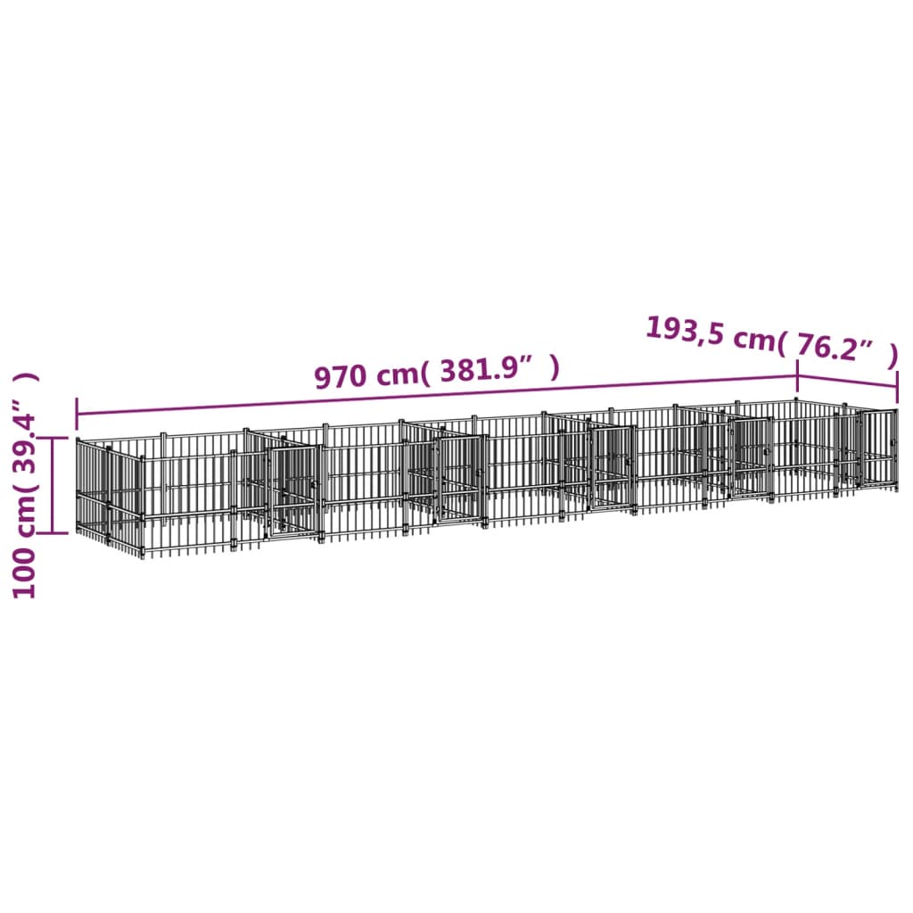Hondenkennel Voor Buiten 18,77 M² Staal 970 x 193.5 x 100 cm