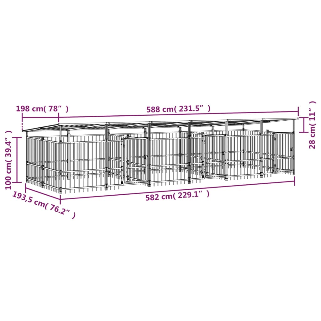 Hondenkennel Met Dak 11,26 M² Staal 588 x 198 x 128 cm