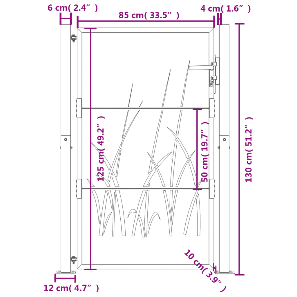 Poort 105X130 Cm Met Grasontwerp Staal Antracietkleurig 105 x 130 cm