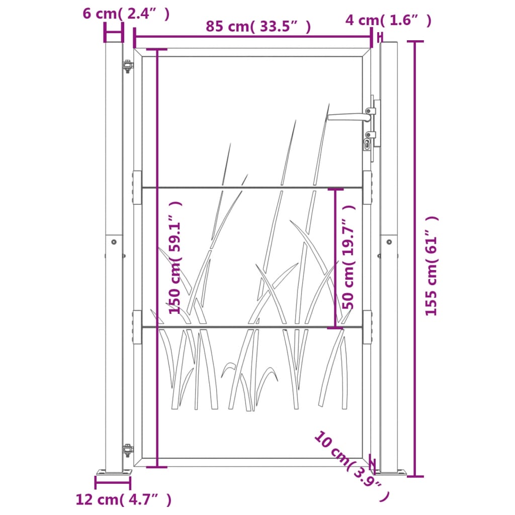Poort 105X155 Cm Met Grasontwerp Staal Antracietkleurig 105 x 155 cm
