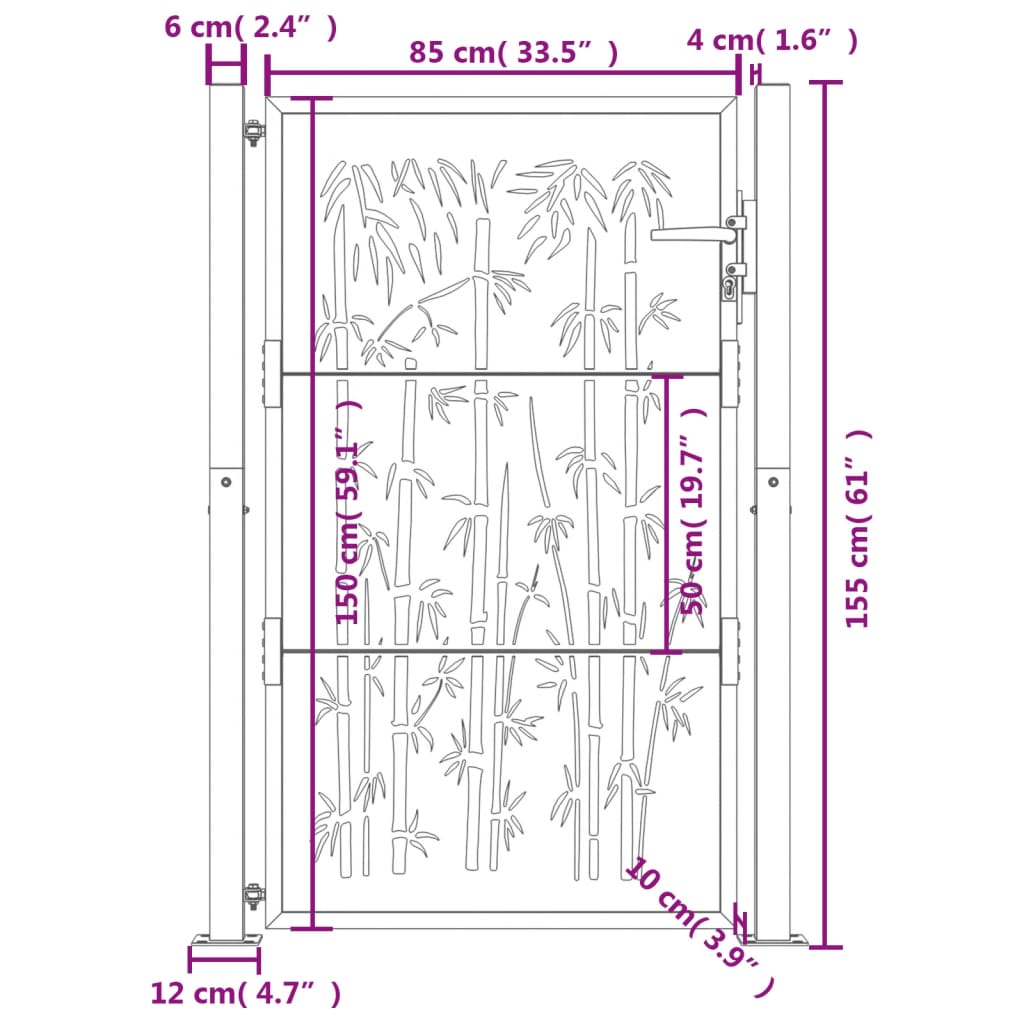 Poort Met Bamboe-Ontwerp 105X155 Cm Staal Antracietkleurig 105 x 155 cm