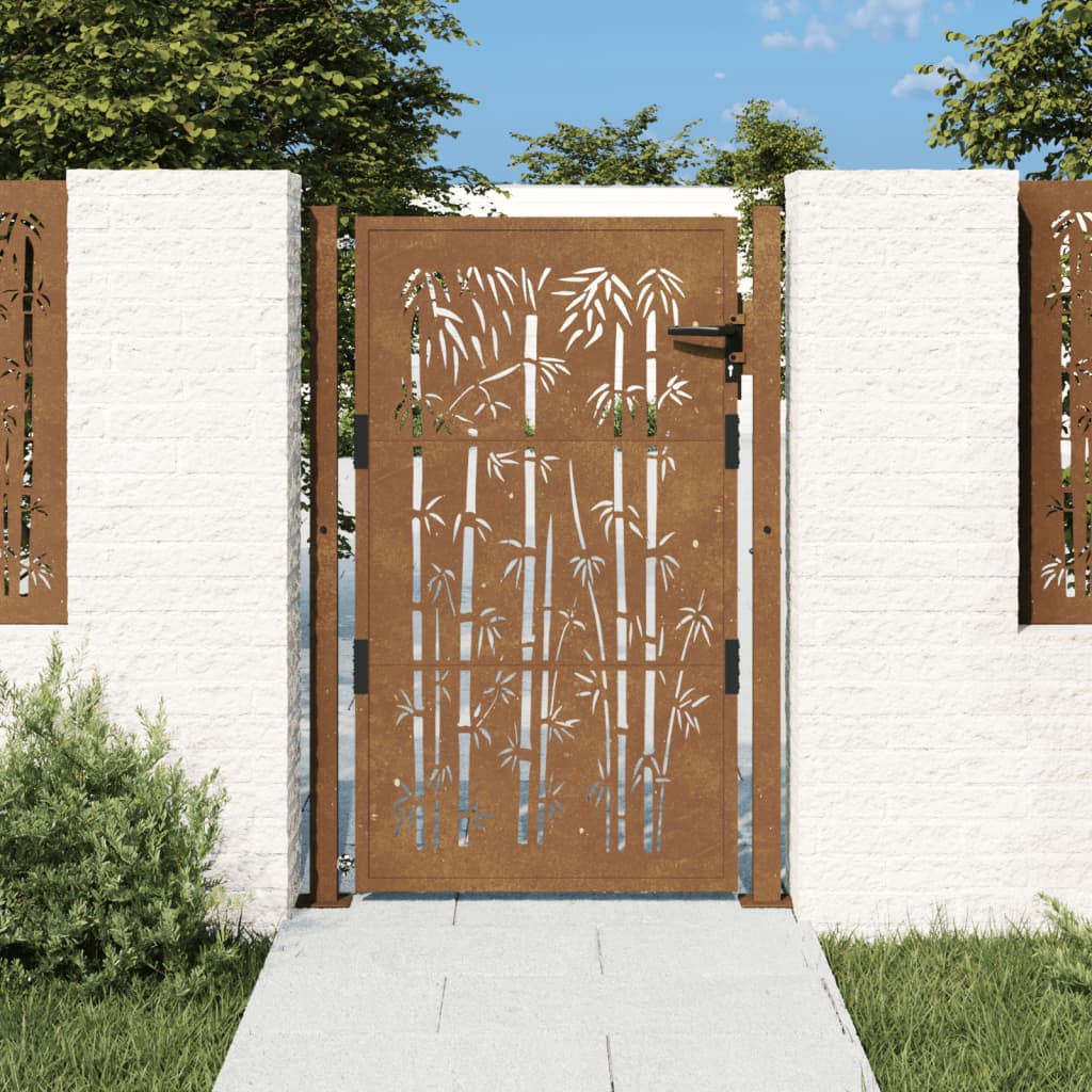 Poort Met Bamboe-Ontwerp 105X180 Cm Cortenstaal