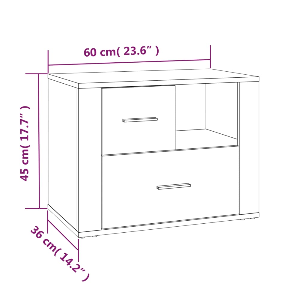 Nachtkastje 60x36x45 cm bewerkt hout grijs sonoma eikenkleurig