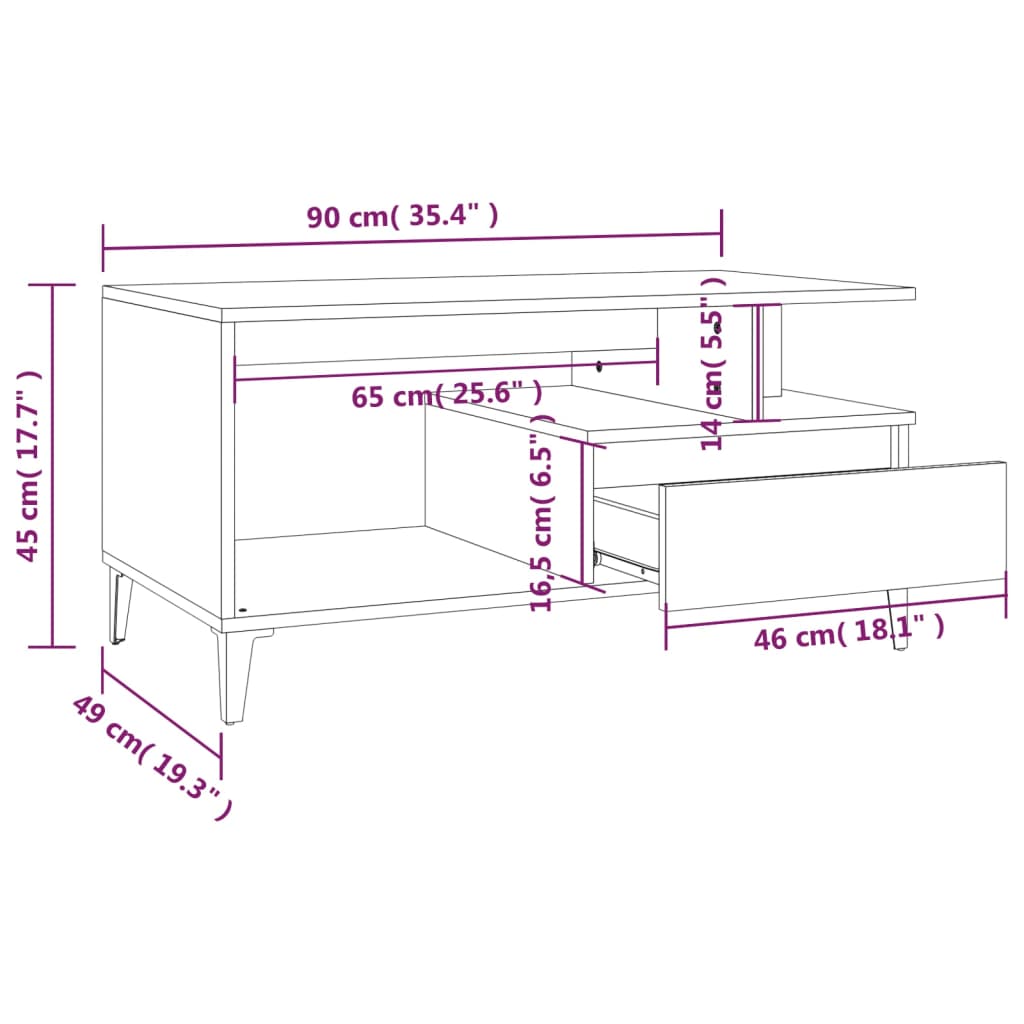 Salontafel 90X49X45 Cm Bewerkt Hout Grijs sonoma