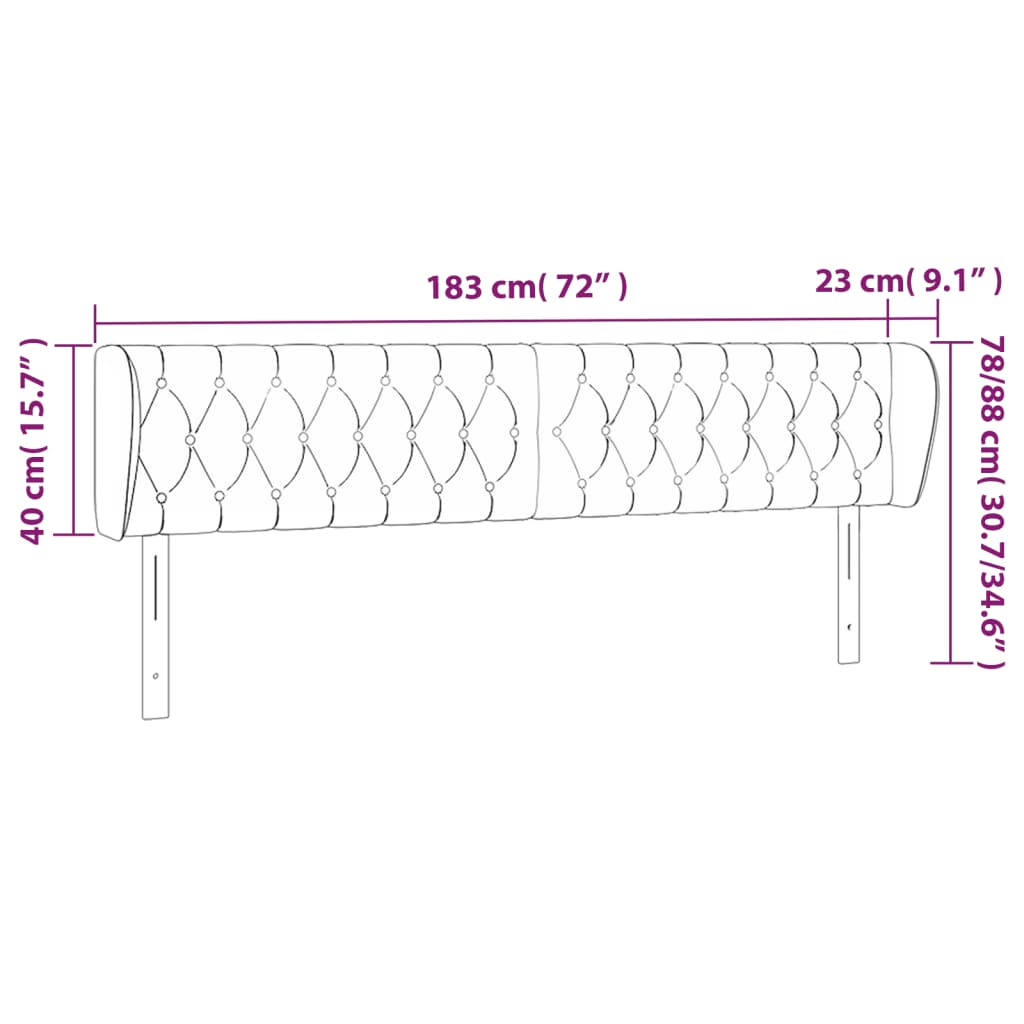 Hoofdbord Met Randen 183X23X78/88 Cm Fluweel Zwart 183 x 23 x 78/88 cm