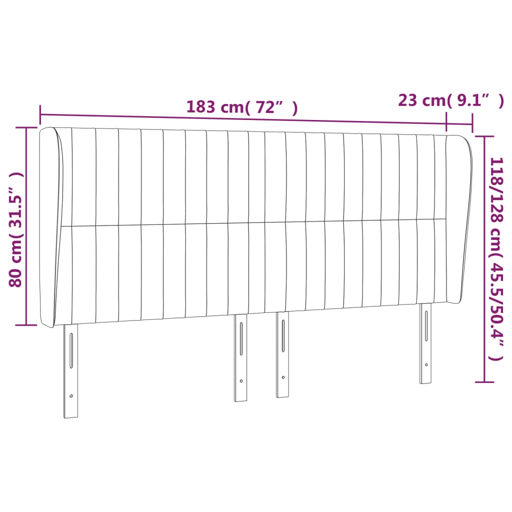 Hoofdbord met randen 183x23x118/128 cm stof crèmekleurig