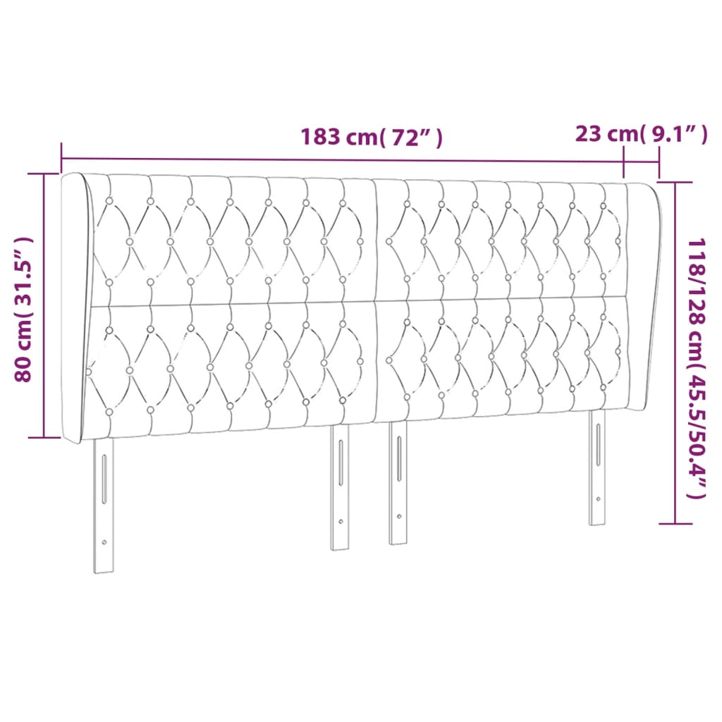 Hoofdbord met randen 183x23x118/128 cm fluweel donkerblauw