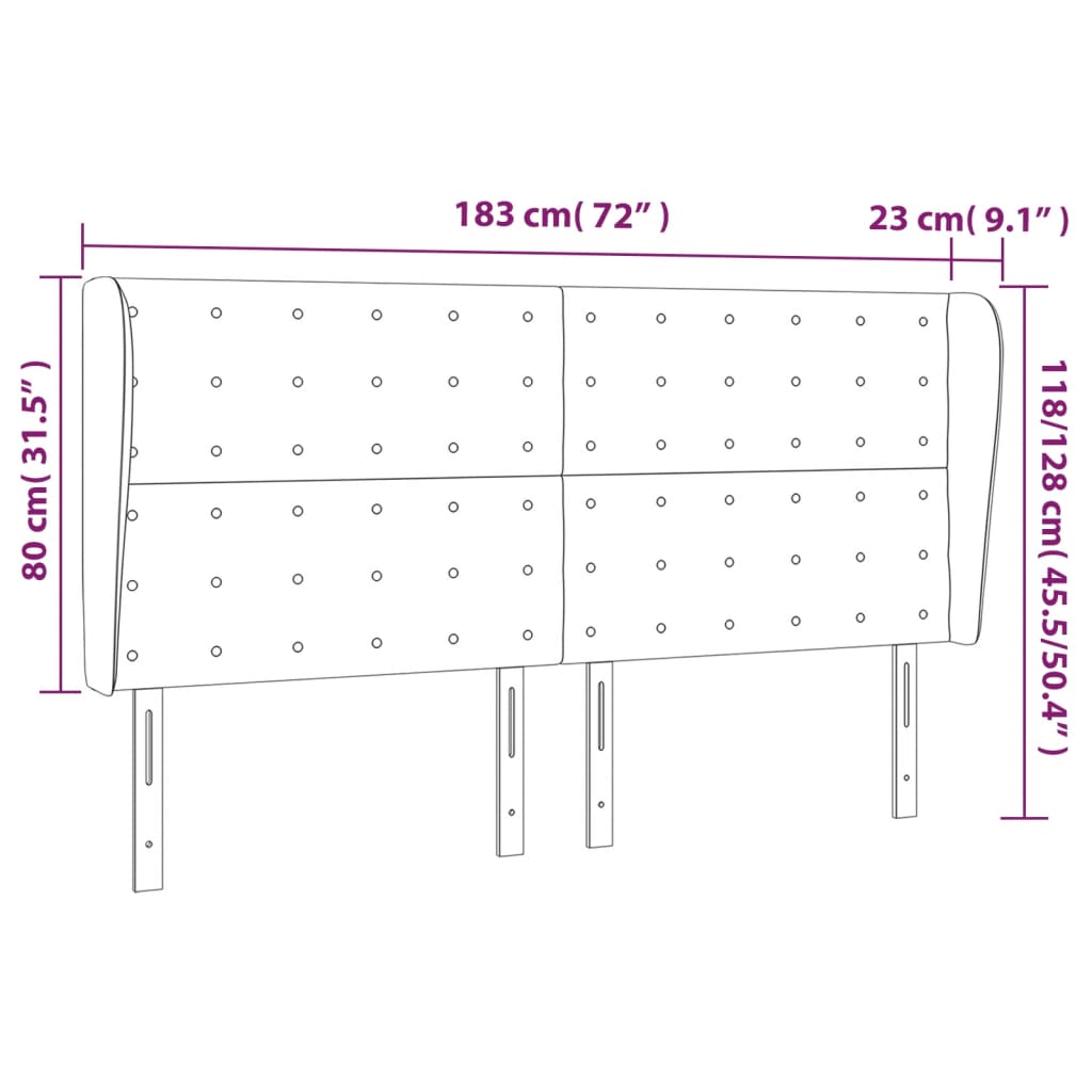 Hoofdbord Met Randen 183X23X118/128 Cm Fluweel Donkerblauw 183 x 23 x 118/128 cm