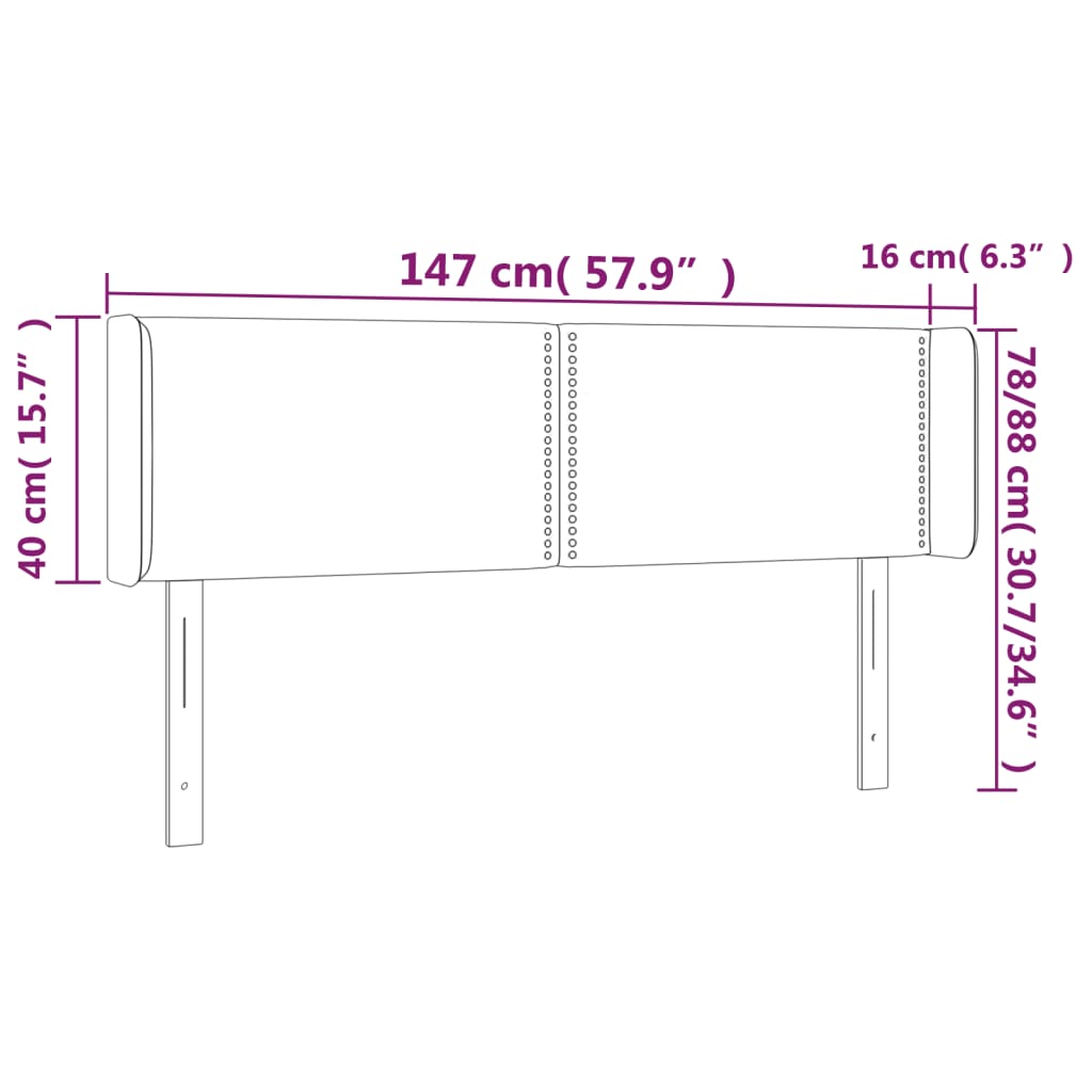 Hoofdbord met randen 147x16x78/88 cm kunstleer zwart 147 x 16 x 78/88 cm Zwart